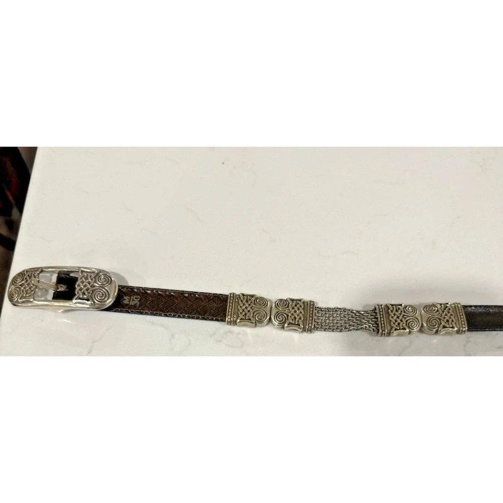 BRIGHTON Vintage Leather Belt Women M/30 Reversible Black & Brown Silver